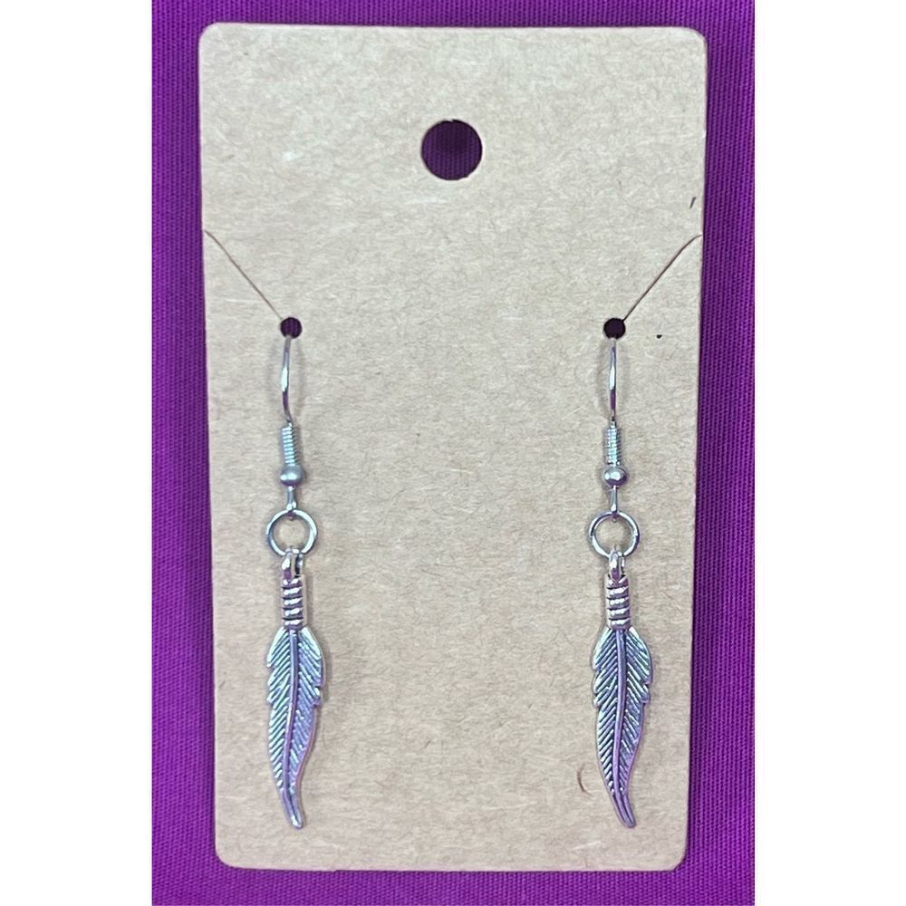 Handmade Silver Dangly Feather Earrings